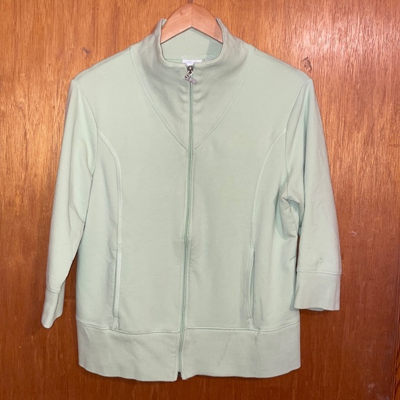 •DANSKIN•LIGHT GREEN 3/4 SLEEVE FULLZIP LIGHTWEIGHT ATHLEISURE JACKET SWEATER XL - Picture 3 of 7